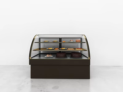 Refrigerated Display Case With Transparent Glass Brown Base And Multiple Dessert Shelves 3d model