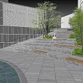 Scenic Park Landscape with Stone Pathway Abstract Sculpture Stone Walls and Trees