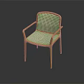 Modern Leisure Chair With Wooden Frame Woven Rattan Backrest And Striped Cushion