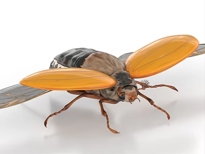 Detailed Flying Insect With Black Brown Body And Yellow Orange Wings On White Background 3d model
