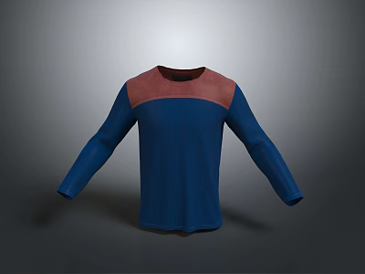 Long Sleeve Ribbed Sweater Blue and Red Color Block Fashionable Casual Style 3d model