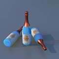 Three Blue Wine Bottles With Copper Caps And CANA Labels On Gray Surface