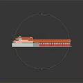 Detailed Architectural Model of Building With Orange Roof Red Walls and Courtyard