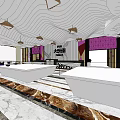 Modern Store Front Desk Design With Elegant Decorative Wall And Lighting 3d model