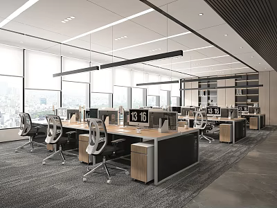 Modern Public Office Space With Open Workstations Ergonomic Chairs And Large Windows 3d model