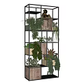 Artistic Garden Decor With Multi Tiered Metal Wooden Shelf Various Plants And Ornaments