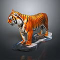 Realistic Tiger Sculpture With Orange Black Stripes Standing On Stone Base