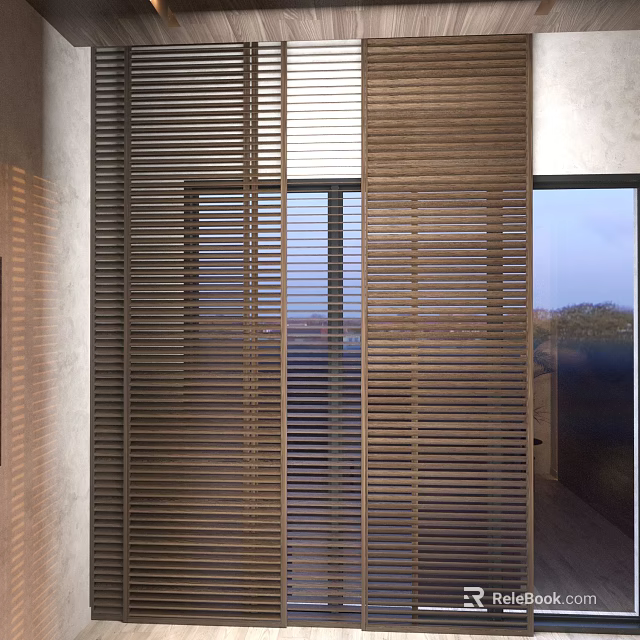 Wooden Blinds In Modern Interior Space Decoration 3d model 