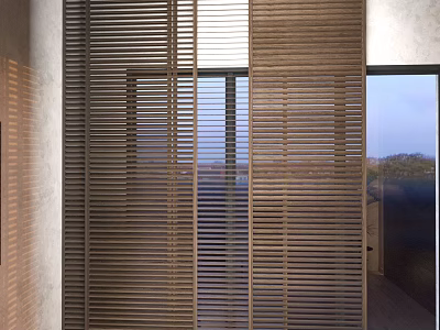 Wooden Blinds In Modern Interior Space Decoration 3d model