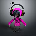 Stylish Crow Character in Pink Hoodie with Headphones 3D Model Design