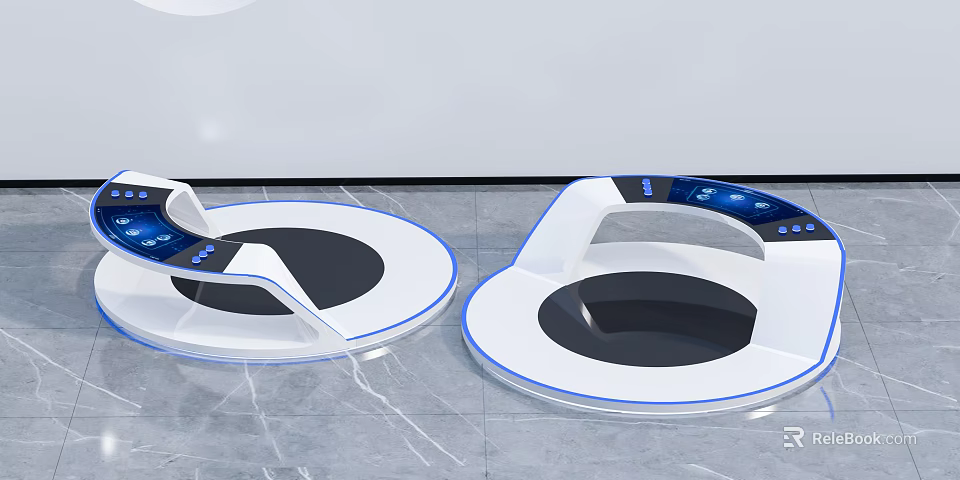 Modern Smart Public Facilities With White Black Circular Structure And Blue Control Panel 3d model