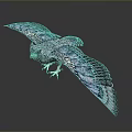 Blue and White Eagle Flying with Spread Wings and Detailed Feathers on Gray Background
