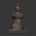 Scenic Landscape Featuring Red Fountain Pedestal Base And Smooth Surface Reflection