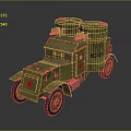 Green Military Tank Model with Red Star COB Markings and Two Cylindrical Top Structures