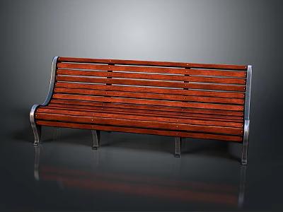 Outdoor Bench with Wooden Slatted Design and Metal Frame in Brown Finish 3d model