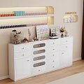 Stylish Decorative Cabinet With White Wood Design Multiple Drawers Shelves For Cosmetics Storage