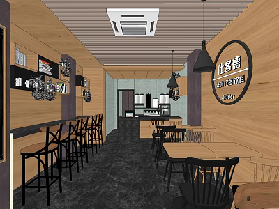 Modern Restaurant Interior With Wooden Walls Bar Area High Stools Dining Tables And Pendant Lights 3d model