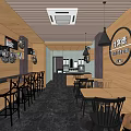 Modern Restaurant Interior With Wooden Walls Bar Area High Stools Dining Tables And Pendant Lights