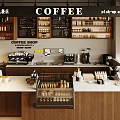 Modern Coffee Shop Interior With Wooden Counters Display Cases Coffee Machines And Menu Boards
