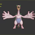 3D Rendered White and Blue Game Movie Character with Outstretched Arms and Open Mouth