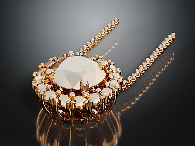 Elegant Gold Necklace With Large Center Gemstone And Surrounding Small Stones 3d model