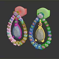 Elegant Geometric Earrings White And Beige With Beaded Decoration And Shiny Design