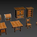 Vintage Wooden Furniture Collection Including Tables Chairs Cabinet Barrel Chest Shelf And Stool