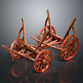 Two Ancient Red Wooden Carts With Spoked Wheels And Metal Fittings