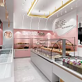 Modern Pink Dessert Shop Interior With Display Cases And Counters 3d model