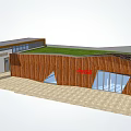Modern Toilet Building Design With Wooden Structure Green Roof And Glass Windows