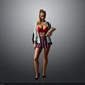 Blonde Woman In Red Top White Coat Plaid Skirt Holding Book With Sunglasses On Head