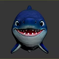 Cute Blue Cartoon Shark with Big Eyes Open Mouth and Friendly Expression