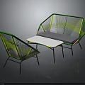 Modern Green Woven Furniture Set With Sofa Chair And White Metal Frame Table