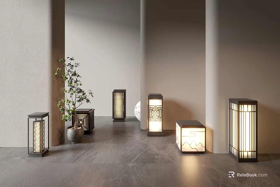 Modern Outdoor Garden Lights With Wooden And Metal Frames For Decorative Use 3d model 
