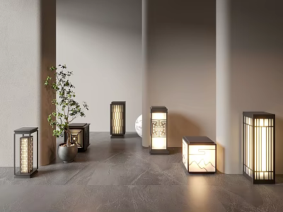 Modern Outdoor Garden Lights With Wooden And Metal Frames For Decorative Use 3d model