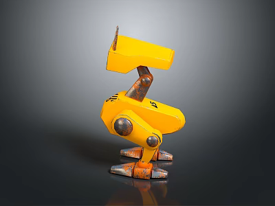 Small Yellow Mechanical Arm With Metal Structure And Orange Worn Joints 3d model