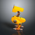 Small Yellow Mechanical Arm With Metal Structure And Orange Worn Joints