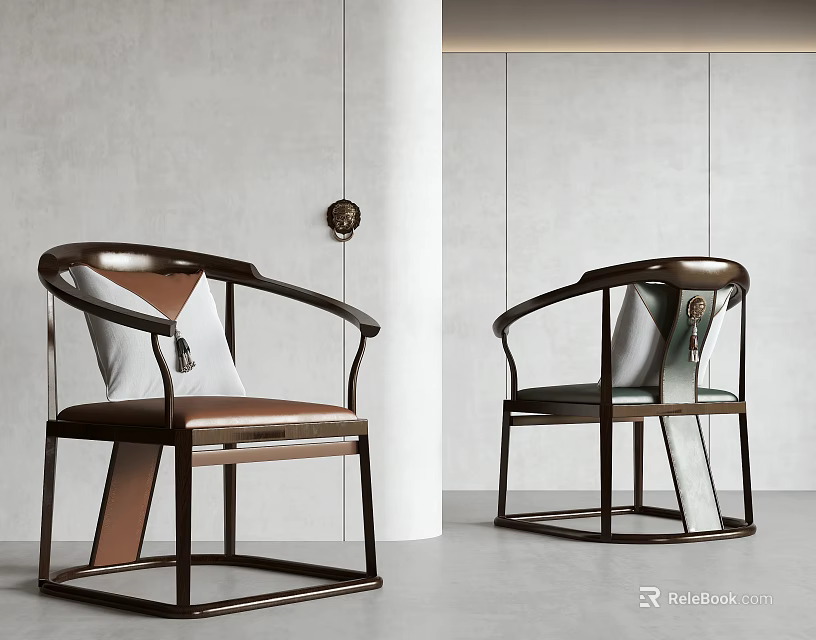 Modern Single Chair With Dark Brown Metal Frame And Light Colored Cushion In Minimalist Interior 3d model 