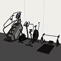 Essential Sports Equipment Including Stair Climber Exercise Bike Air Bike Ab Bench and Yoga Mat