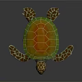 Realistic Colorful Sea Turtle With Vibrant Orange Green Shell And Spotted Flippers