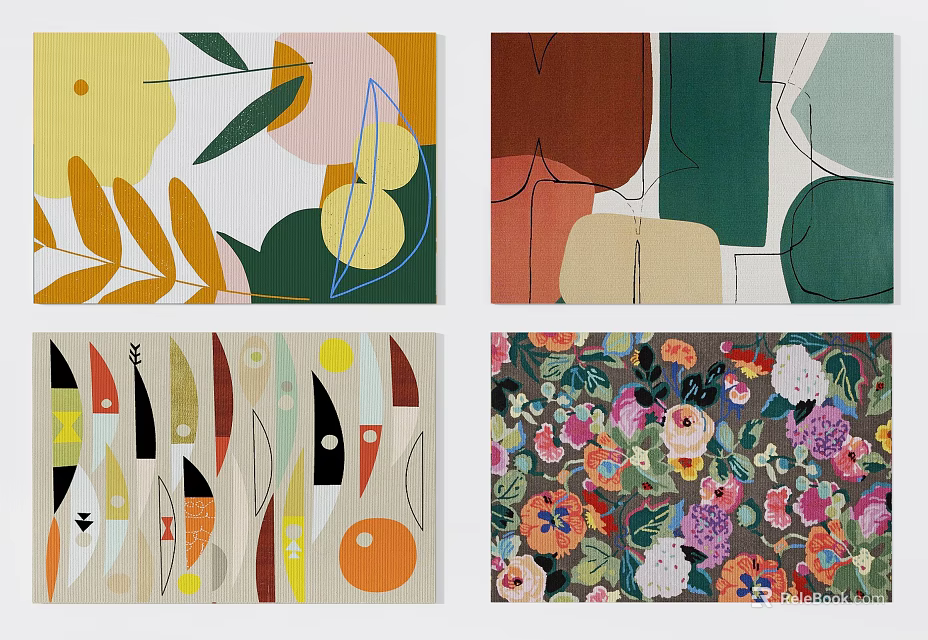 Vibrant Square Rugs With Floral Geometric Abstract And Leaf Design Patterns 3d model