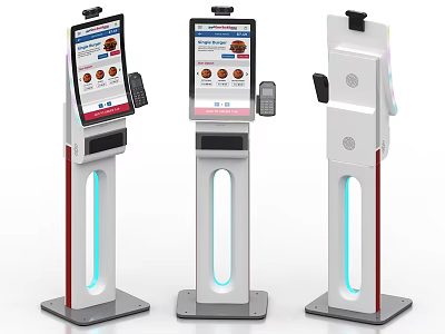 Modern Commercial Self Service Kiosks With Touchscreen Display And Payment Scanner 3d model