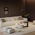 Modern White Sofa and Round Coffee Table Set with Floor Lamp Accent Chair and Wall Art