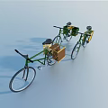 Two Green Bicycles with Wooden Baskets and Classic Design Features 3d model