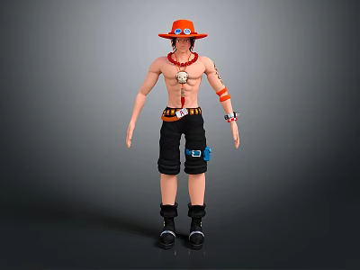 3D Character Model With Orange Hat Skull Necklace Arm Band Black Shorts And Boots 3d model