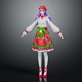 Festive 3D Female Character With Purple Hair Red Hat Green Bow And Red Plaid Skirt