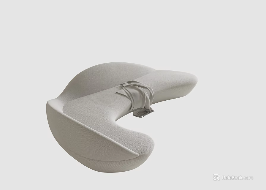 Modern White Three Seater Sofa With U Shaped Design And Soft Upholstery 3d model 