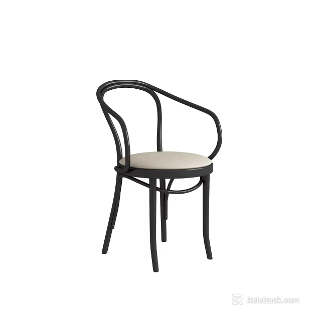 Modern Leisure Chair With Black Curved Frame Light Padded Seat And Armrest 3d model 