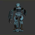 Blue Mechanical Robot Character With Detailed Arms And Standing Sci Fi Design