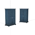 Two Blue Vintage Decorative Cabinets With Textured Surface And Metal Handles